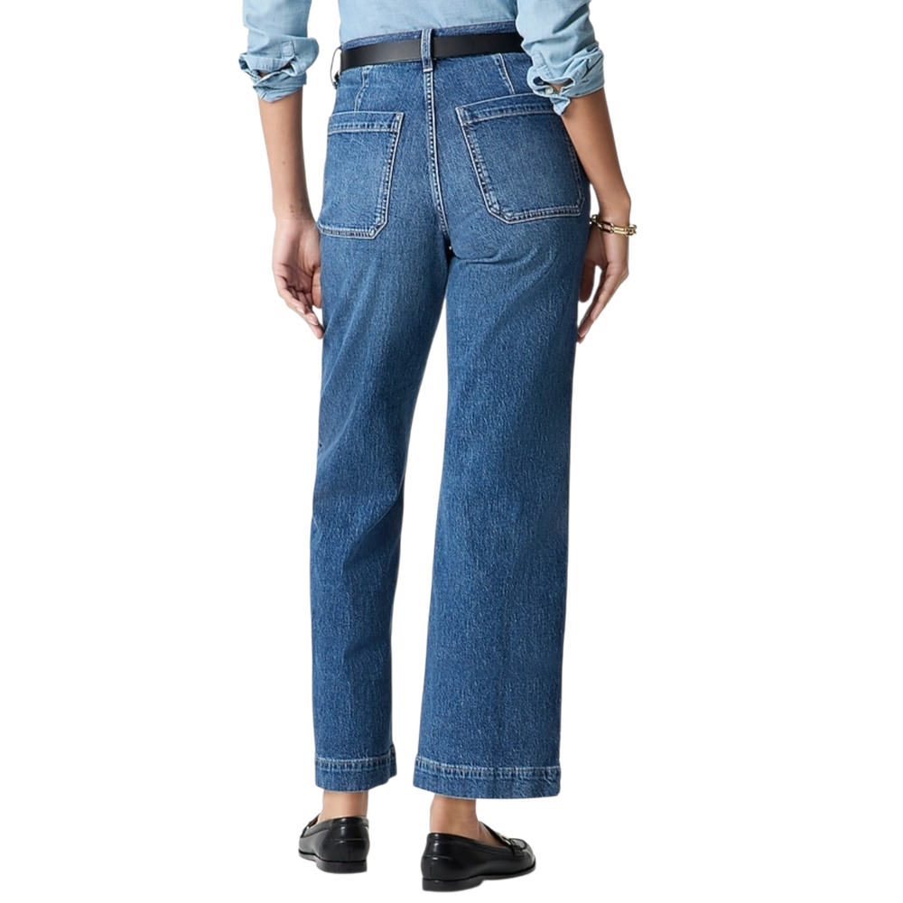 J. Crew Wide Leg Cropped Utility Jeans Stretch High Rise Medium Wash Trouser 28 - Picture 2 of 11